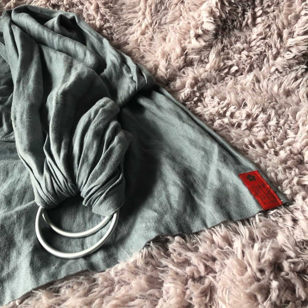 Sakura Bloom gray linen ring sling